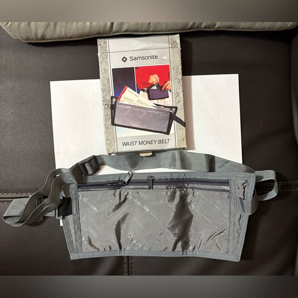 Samsonite Double Pocket Waist Money Belt, Gray (NIB).